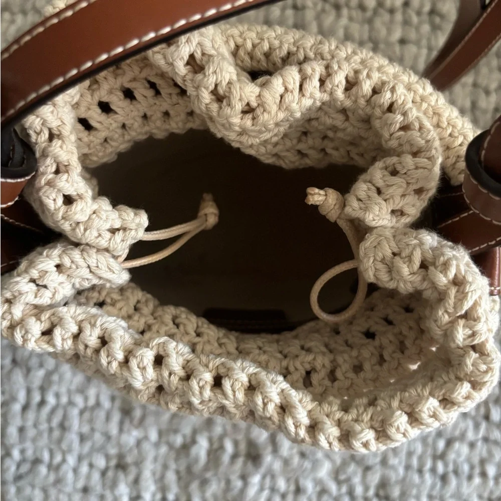 STAUD Cream Crochet Bucket Crossbody with Yellow and Red Fruit Motifs - Picture 3 of 12